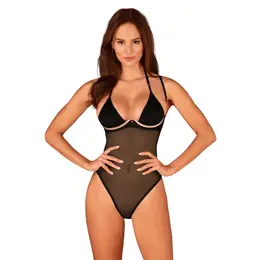 Obsessive Selinne Teddy XS/S - Elegant Black Bodysuit with Rose Gold Accents