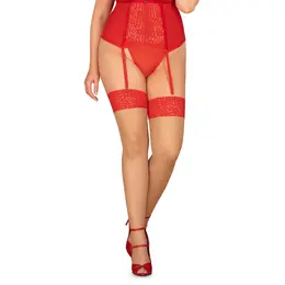 Obsessive Blossmina Stockings 4XL/5XL Nude with Red Lace Finish