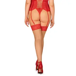 Obsessive Blossmina Stockings 4XL/5XL Nude with Red Lace Finish