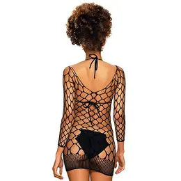 Obsessive D606 Black Mesh Knit Dress One Size - Open Back Design