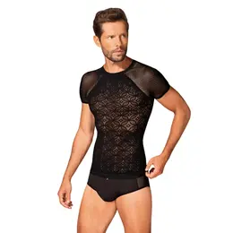 Obsessive T102 Men’s Black T-Shirt, Geometric Pattern, S/M/L