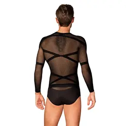 Obsessive T101 Men’s Geometric Long Sleeve Mesh Shirt Black S/M/L