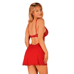 Obsessive Luvae Babydoll & Thong L/XL Red - Elegant Lace Set