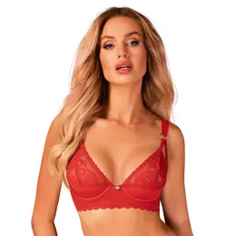 Obsessive Belovya Bra M/L Red - Lace Underwired Bra with Jewel Detail