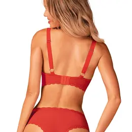 Obsessive Belovya Bra M/L Red - Lace Underwired Bra with Jewel Detail
