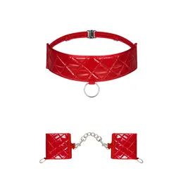 Obsessive Hunteria Adjustable Red Cuff & Choker Set with Silver Details
