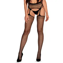 Obsessive S815 Black Garter Stockings - Fishnet Design S/M/L