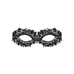 Obsessive A710 Elegant Black Guipure Mask One Size with Satin Ribbon