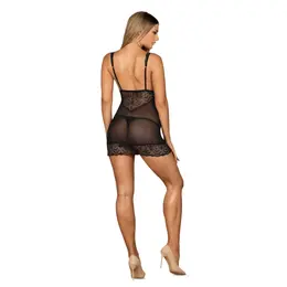 Obsessive Firella Chemise & Thong Set Black L/XL - Adjustable Straps