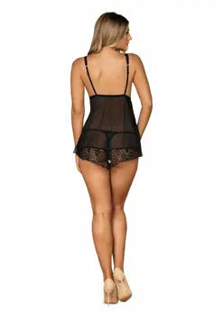 Obsessive Firella Black Lace Babydoll & Thong Set L/XL