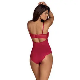 Obsessive Rosalyne Lace Teddy Red S/M - Elegant Adjustable Bodysuit