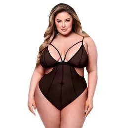 Baci Queen Mesh Monokini Teddy Black - Open Cut Design, Plus Size