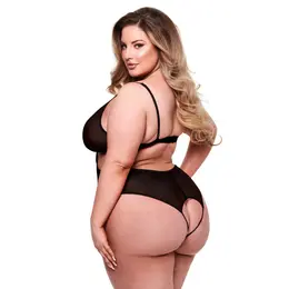 Baci Queen Mesh Monokini Teddy Black - Open Cut Design, Plus Size