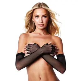 Baci Fingerless Fishnet Opera Gloves - Black, Elegant Long Design
