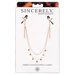 Sportsheets Amber Adjustable Gold-Plated Nipple Clamps with Beaded Chain