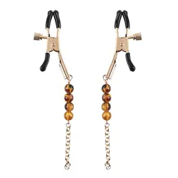 Sportsheets Amber Beaded Adjustable Nipple Clamps with Gold Chain