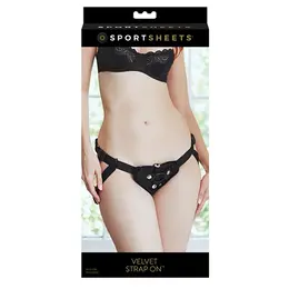 Sportsheets Vibrating Velvet Adjustable Strap-On Harness Black 152 cm