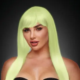 Pleasure Wigs Amber White Glow in the Dark Synthetic Wig, Medium Length