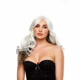 Pleasure Wigs Gina Wig Grey & Black - Layered Long Synthetic Model