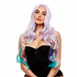 Pleasure Wigs Ella Long Pastel Rainbow Layered Curly Wig
