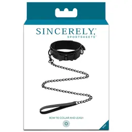 Sportsheets Sincerely Bow Tie Collar & Leash Set, Faux Leather, Black