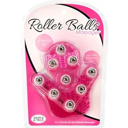 PowerBullet Roller Balls Pink Massage Glove - Adjustable, 9 Metal Spheres