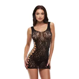 Lapdance Leopard Lace Mini Dress Black - One Size, Semi-Sheer Design