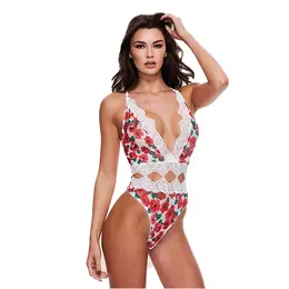 Baci Lingerie White Floral Lace Teddy M/L Adjustable Back