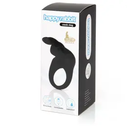 Happy Rabbit Rechargeable Vibrating Ring Black - 12 Modes Silicone System