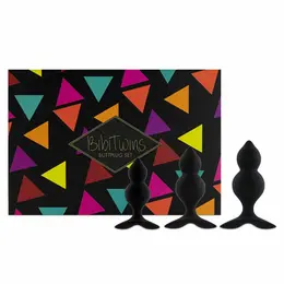 FeelzToys Bibi Twin 3-Piece Plug Set Black - Flexible Silicone, Multi-Size