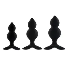 FeelzToys Bibi Twin 3-Piece Plug Set Black - Flexible Silicone, Multi-Size