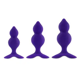 FeelzToys Bibi Twin Anal Plug Set 3 Sizes Silicone Purple