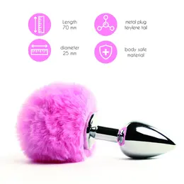 FeelzToys Bunny Tails Pink Plug - Metal Anal Model with Faux Fur Tail