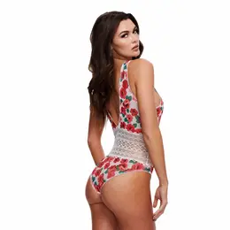 Baci Teddy Floral Tie-Up White S/M - Elegant Lace Lingerie Bodysuit