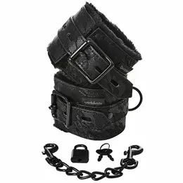 Sportsheets Sincerely Lace Fur Lined Cuffs Adjustable Black 25.4cm