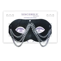 Sportsheets Sincerely Chained Lace Mask - Adjustable Satin Tie, Black