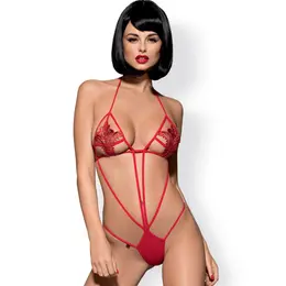 Obsessive Luiza Red Teddy S/M - Elegant Floral Embroidery, Adjustable Fit