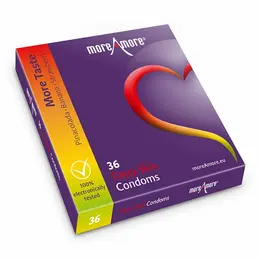 MoreAmore Tasty Skin 36-Pack Flavored Latex Protection - Strawberry, Banana, Pina Colada