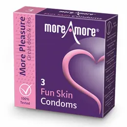 MoreAmore Fun Skin 3-Pack Textured Latex Condoms Dotted & Ribbed 53mm