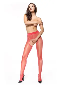 MissO P211 Red Sheer Tights with Open Gusset XXL