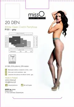 MissO P101 Grey Sheer Tights with Comfort Opening S/M