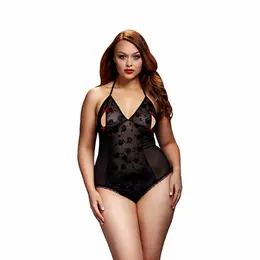 Baci Lace Bodysuit Black Queen Size - Elegant Floral Pattern Lingerie