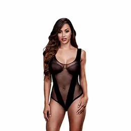 Baci Jacquard Fishnet V Teddy - Classic Black, One Size