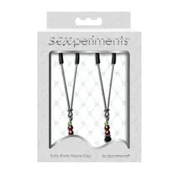 S&M Ruby Black Adjustable Nipple Clips with Decorative Gemstones