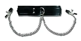 Sportsheets Vegan Leather Collar with Adjustable Clamps, Black, 27cm Chains