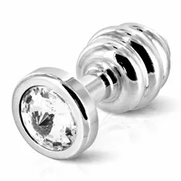 Diogol Silver Ribbed Plug 35mm with Swarovski Crystal Accent