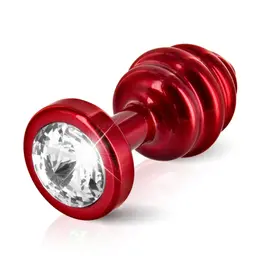 Diogol Ano Ribbed Aluminium Plug Red 30mm with Swarovski Crystal