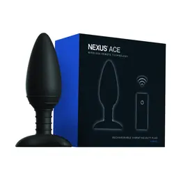Nexus Ace L Large Silicone Plug with Remote, Black, 5.1cm Diameter