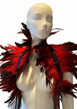Feather Shoulder Wrap Elegant Black Satin Band Adjustable Fit