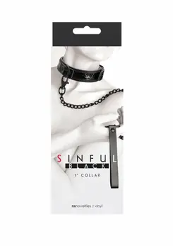 Sinful Collar 1 inch Adjustable Vinyl-Neoprene with Leash Black